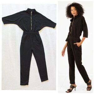 Mantra Jo women's Black Jumpsuit Zip front Size S Pockets Elastic Waist cotton